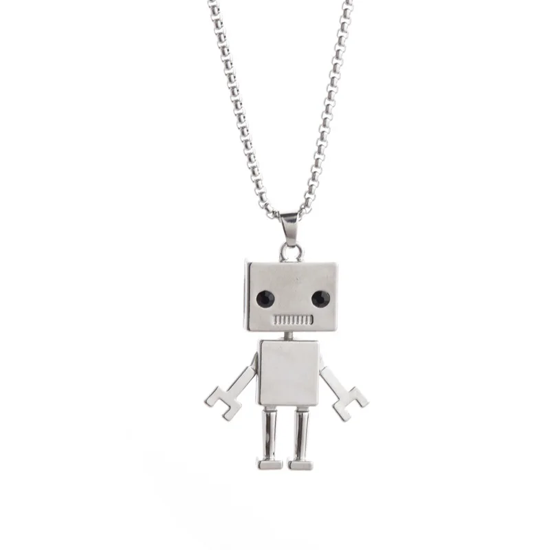 

Alloy steel Cartoon Cute Darkness Robot Necklaces for Men and Women 60cm Long Chain Punk Retro Jewelry Gift