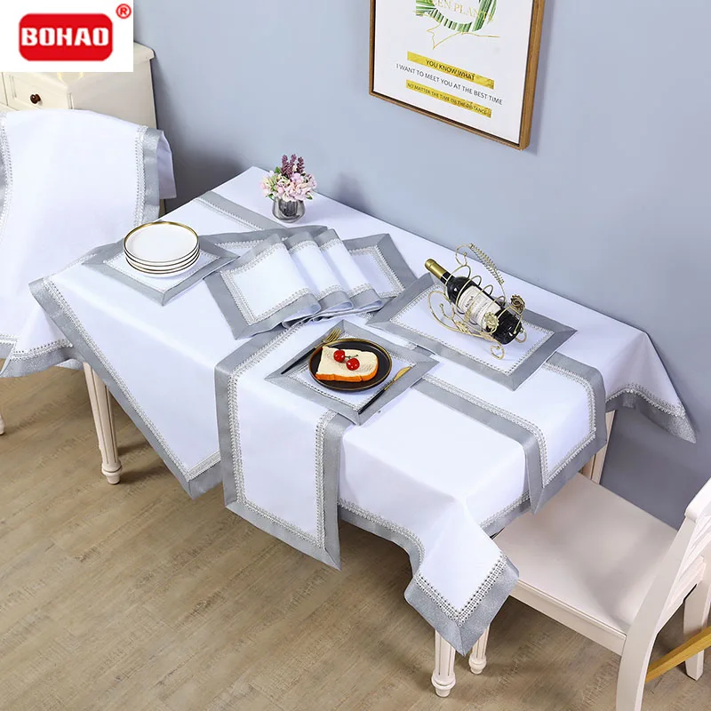 

BOHAO TableclothTable Runner TableCover Rectangular Bright Diamond Edge Dustproof Tablecloth Home Party Decor Dining Table Set