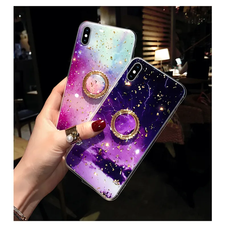 Роскошный Модный Блестящий золотистый чехол с кольцом держателем для iPhone 11 Pro X XR