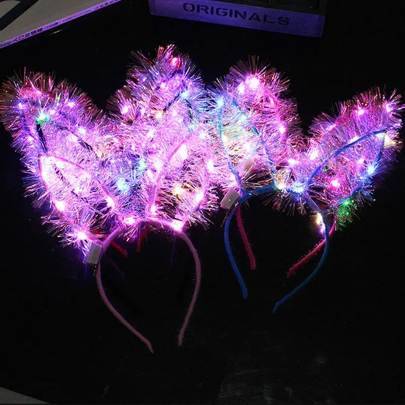 Женский для девочек с длинными заячьими ушками светодиодный светящийся обруч