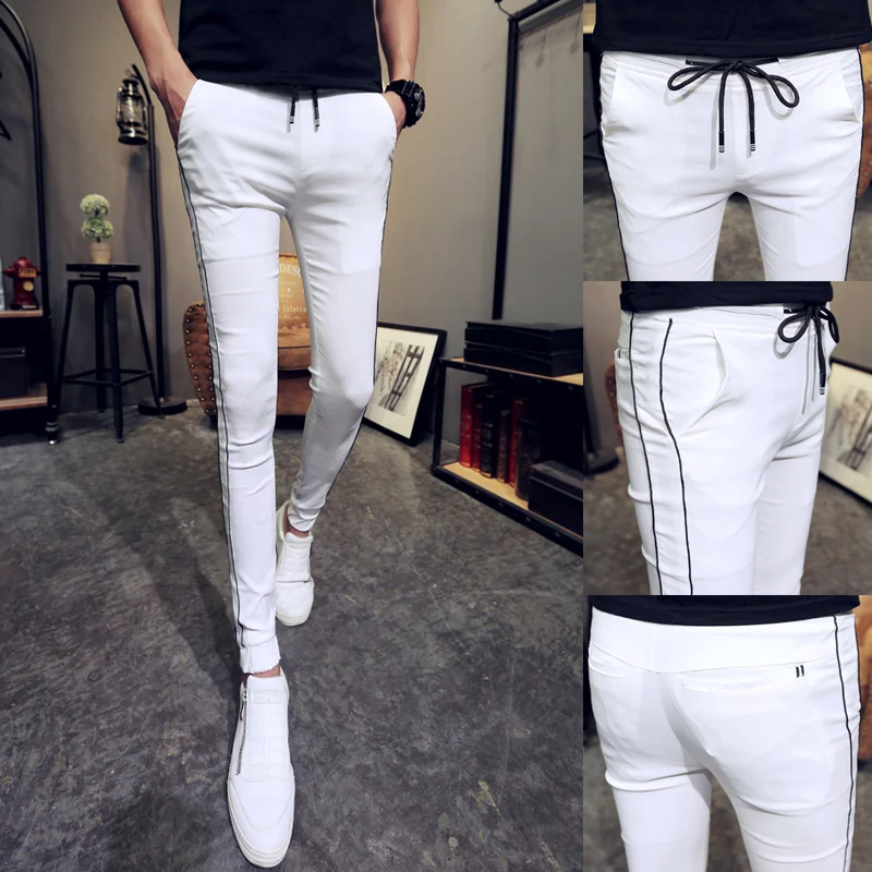 

Men's casual pants spring 2021 new all-match street tight pants high quality fashion men's clothing trousers black/white 34-28