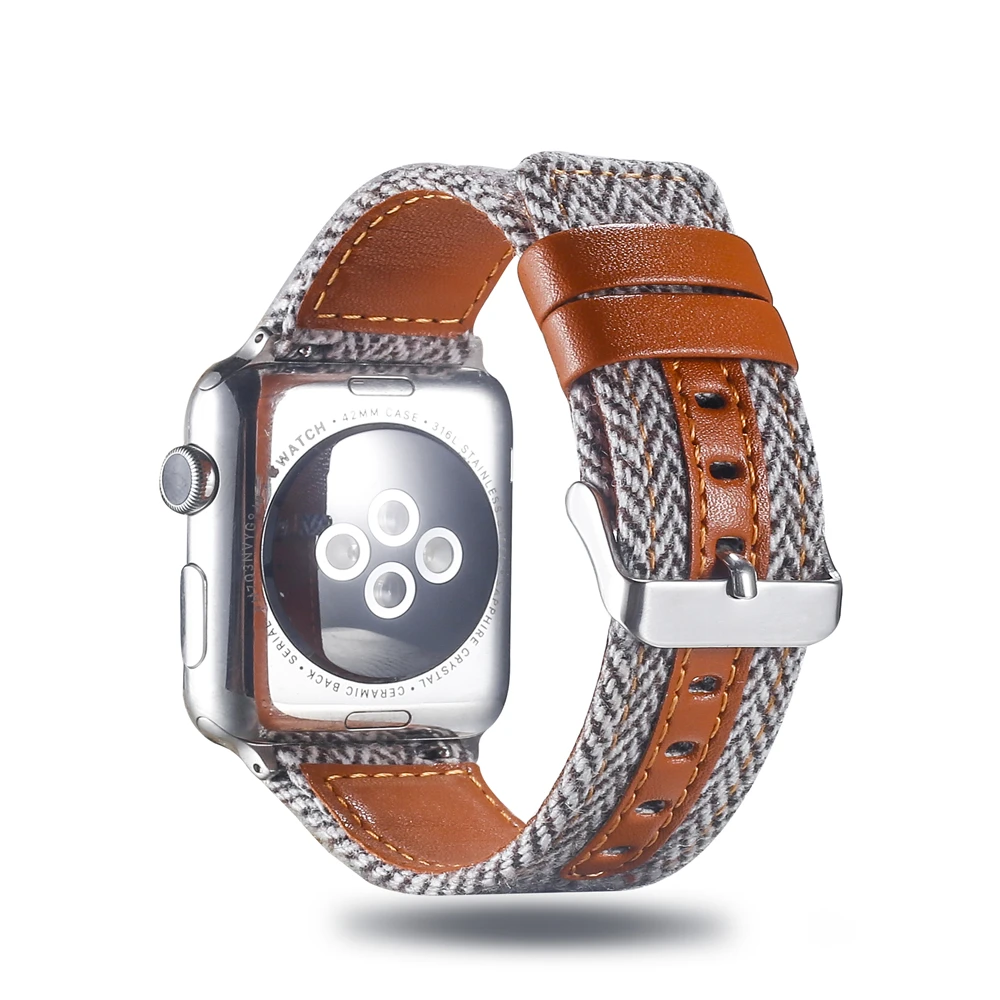 Холщовый ремешок для часов для Apple Watch 38 мм 42 мм 40 мм 44 мм нейлоновый кожаный ремешок для часов браслет для iWatch Series 5/4/3/2/1