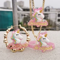 2021 new animal custom name earrings child cute bamboo earrings hoop kids necklace personality name bracelet gift