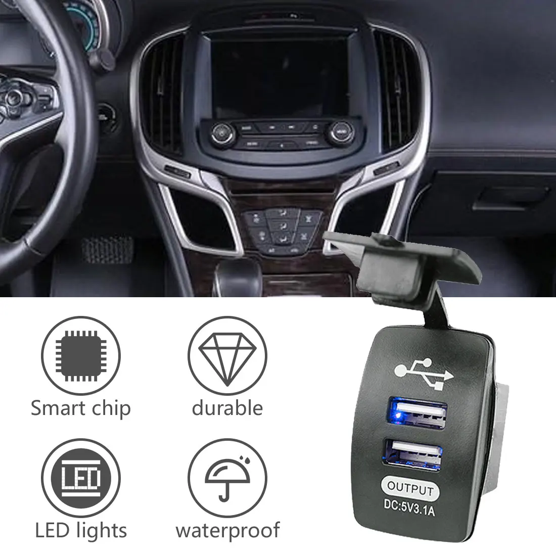 

12V 24V Universal Car Charger Dual USB Ports Waterproof Auto Adapter Dustproof Phone Charger For Iphone Xiaomi Redmi Samsung