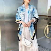 Bufanda de seda de lujo para mujer, chal de alta calidad con estampado de ondas, diseño de marca, Hijab para playa, pañuelo de bloque solar, 130x130cm