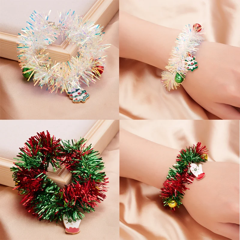 

Christmas Bracelet Santa Claus Elk Gloves Moon Hat Bells Wreath Ornament Bracelets Bangles Girl Xmas New Year Party Jewelry Gift