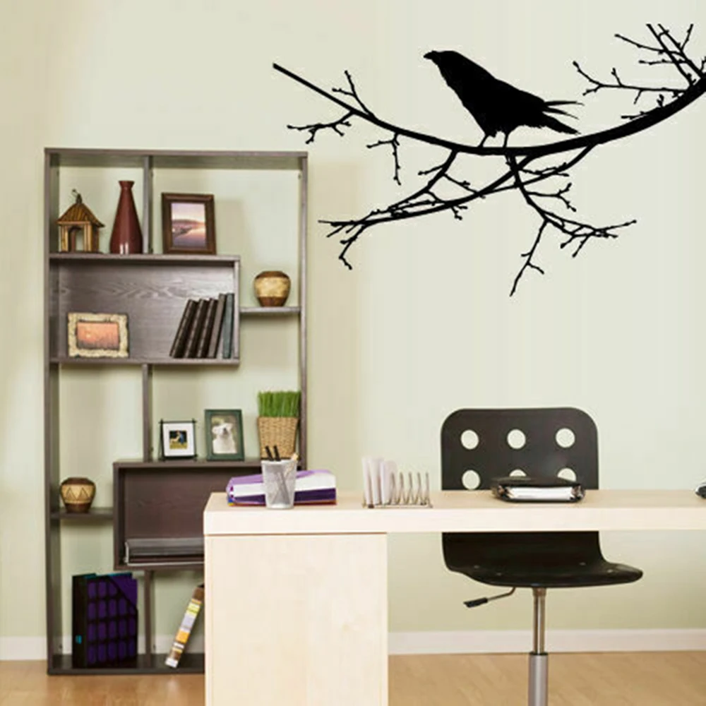 Große Baum Zweig Raven Vogel Wand Aufkleber Eingangsbereich Wohnzimmer Woodland Dschungel Tier Wand Aufkleber Kinder Zimmer Vinyl Decor