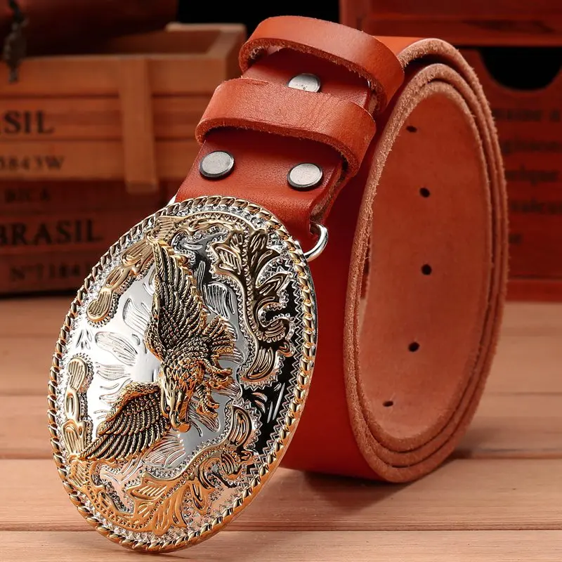 camel eagle buckle Золотой орел ремень с большой пряжкой из натуральной кожи с натуральным лицевым покрытием из натуральной кожи hawk мужские ремни класса люкс Высокое качество Верблюжий коричневый ковбойский ремень - Цвет: camel eagle buckle