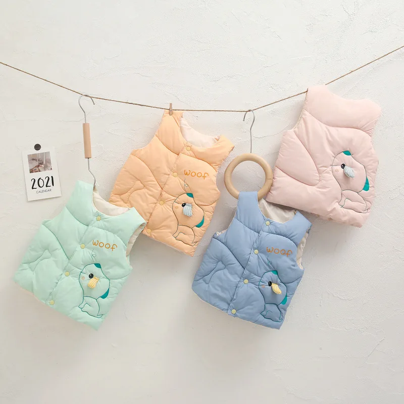 

2021 Winter Children's Warm Down Vest Baby Clothes Kids Cartoon Vest For Boys Girl's Outerwear Animal Dog Cute Waistcoat Jackets