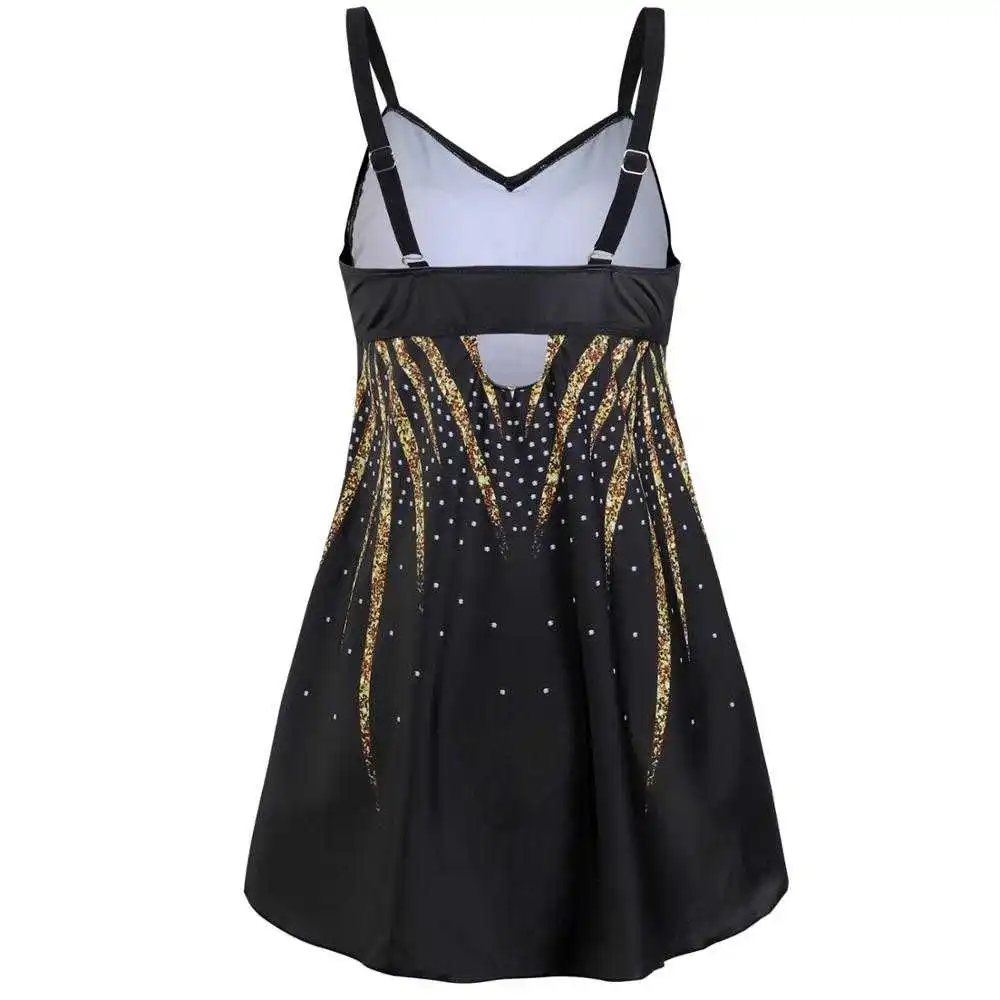 

2021 New Plus Size 5XL Tankini Set Swimdress 3D Print Swimwear Women Swimming Suit Black Swimsuit With Skirt Bathing Suit