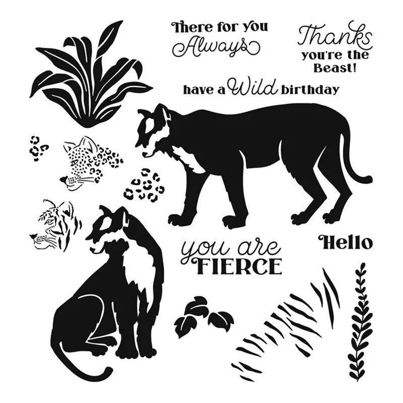 Набор штампов с изображением диких кошек прозрачные штампы листьев джунглей для