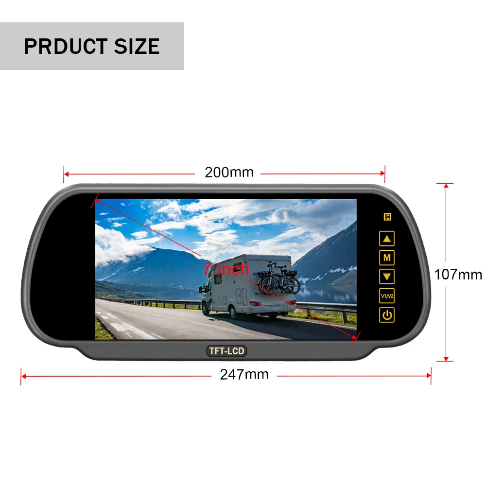 

7inch TFT LCD Mirror Monitor AHD/HD Car Display Mirror Screen for Parking Vehicle Rear view Camera Night Vision Reversing 12-24V
