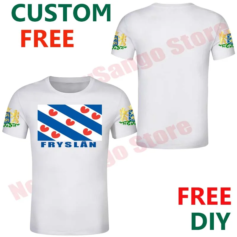 Friesland Free Custom Netherlands Province Flag Frisia arms t shirts Emblem Tee Dutch Shirts DIY states City Name Number T shirt | Мужская