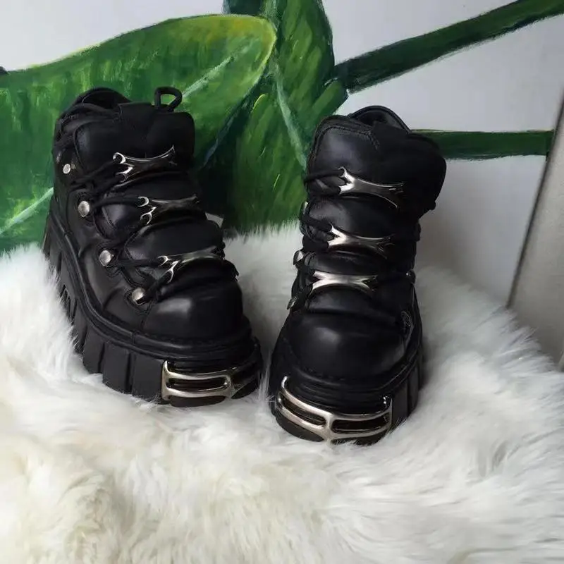 

Mabaiwan Black Winter Ankle Boots Microfiber Metal Decoration Lace Up Flatform Shoes Women Militares Riding Female Botas Mujer