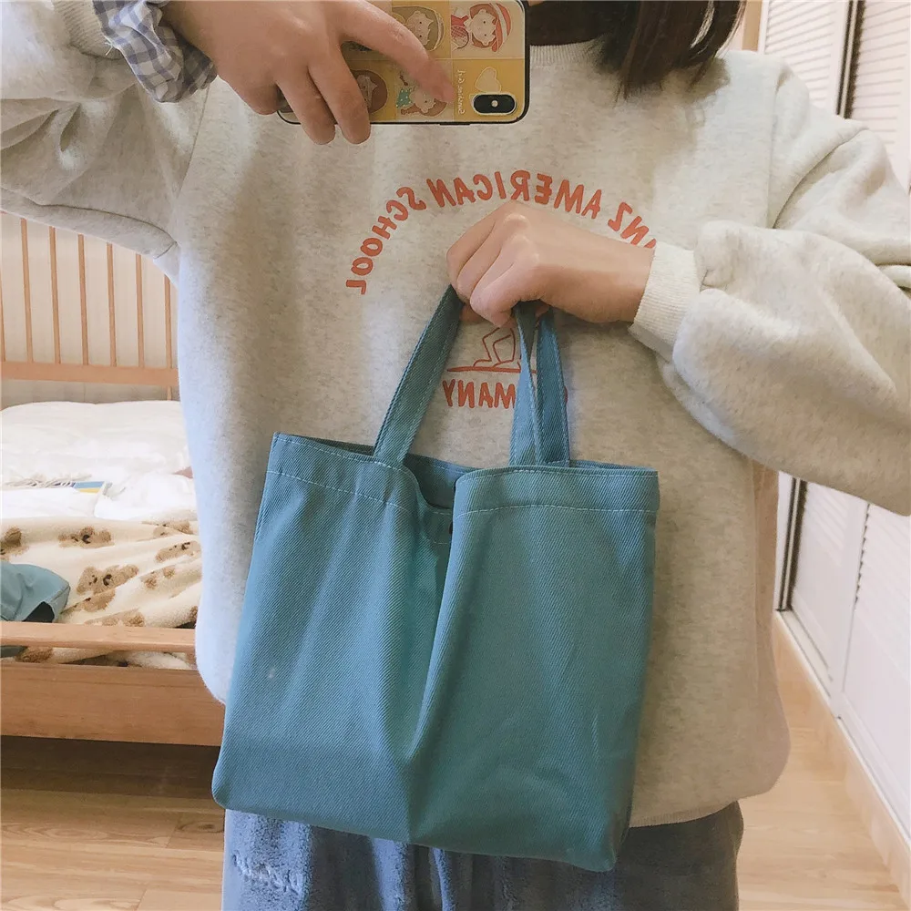 

Sea Blue Canvas Bag Korean Version Pure Color Simple Cream Blue Versatile Good-looking Big Small Size Bag One Shoulder Girl