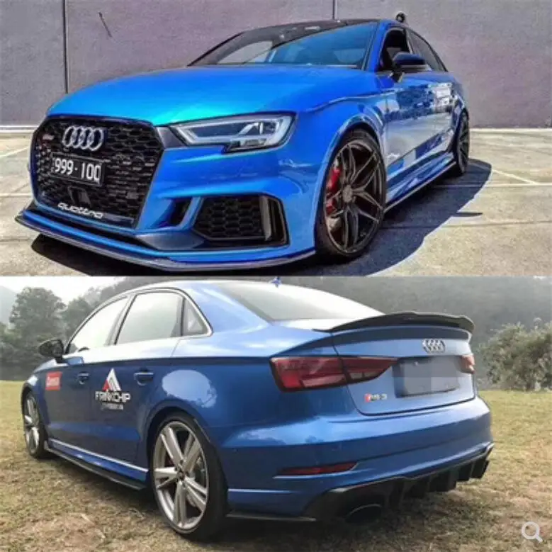 

High quality Carbon Fiber front lip + rear diffuser + Side skirts protector For Audi RS3 2017 2018 2019 2020