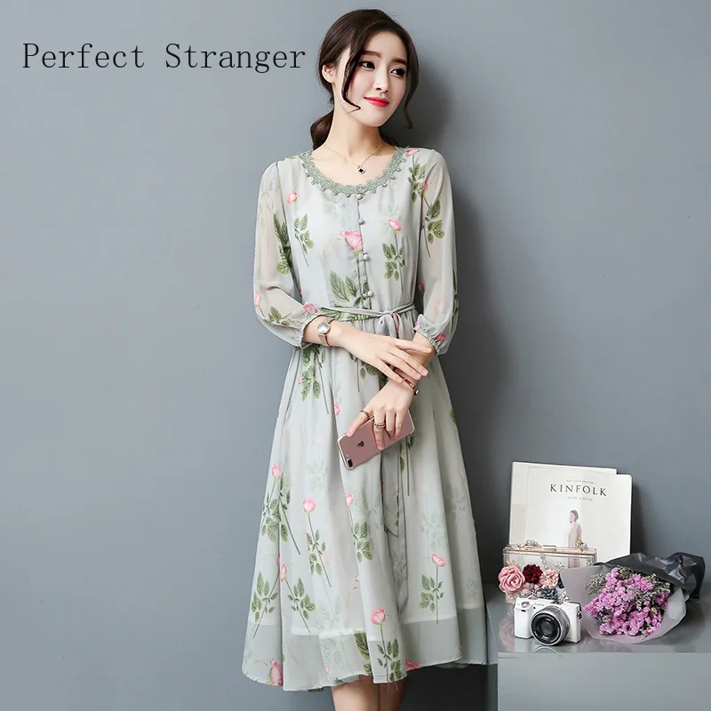 Новинка лета 2021 шифоновое женское платье с круглым воротником цветочным принтом