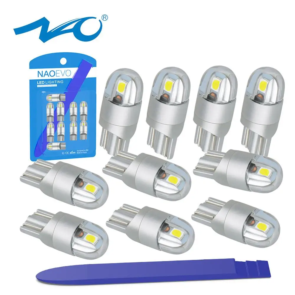 NAO 10x T10 светодиодный светильник W5W 3030 12V 5W5 автомобильный 168 194 поворотный боковой