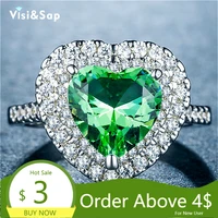 visisap beautiful heart green zircon rings for women white gold color ring fashion anniversary jewelry factory wholesale b1224