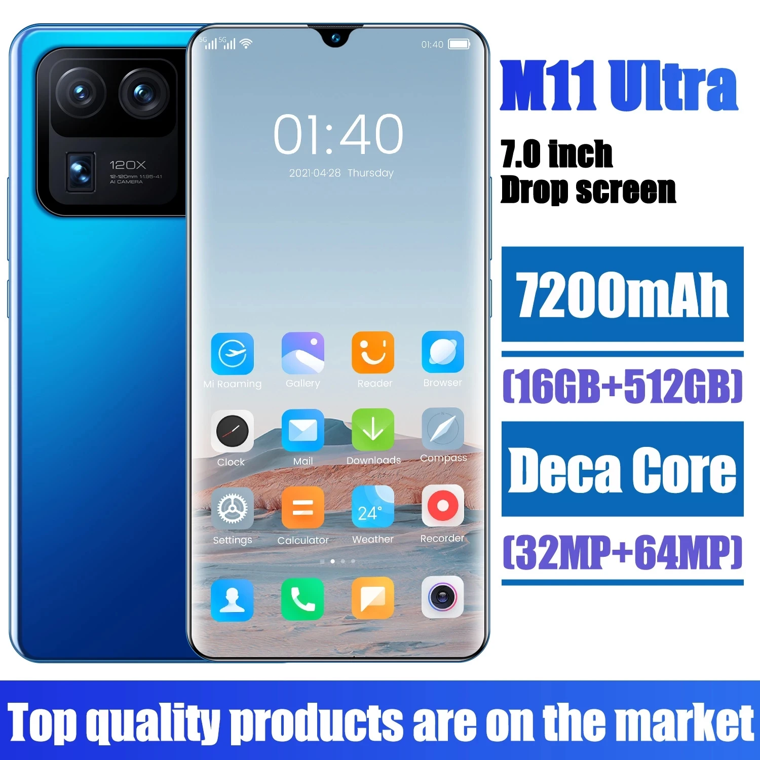 

M11 Ultra Smart Phone, Global Version, 7.0 Inch Full Screen, 16GB + 512GB, 7200mAh, Android, Face ID, 4G5G Network, Free Fast Sh