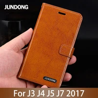 leather flip phone case for samsung j3 j4 j5 2016 j6 prime j7 2018 case cowhide oil wax skin card slots cover
