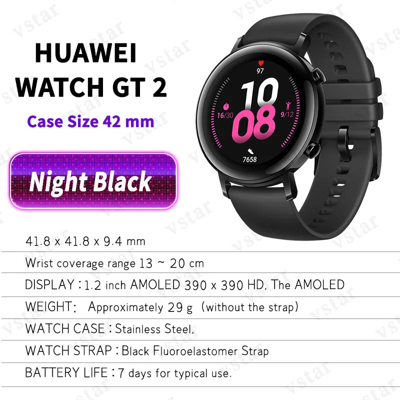 Оригинальные часы HUAWEI GT 2, умные часы, 1,39 дюймов, Kirin A1, Bluetooth 5,1, кровяный кислород, пульсометр, спящий, 14 дней, умные спортивные часы GT 2 - Цвет: Night Black 42mm