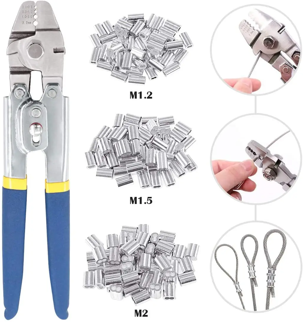 

Glarks Up To 2.2mm Wire Rope Crimping Tool With 150Pcs 3 Size Aluminum Double Barrel Ferrule Crimping Loop Sleeve Kit