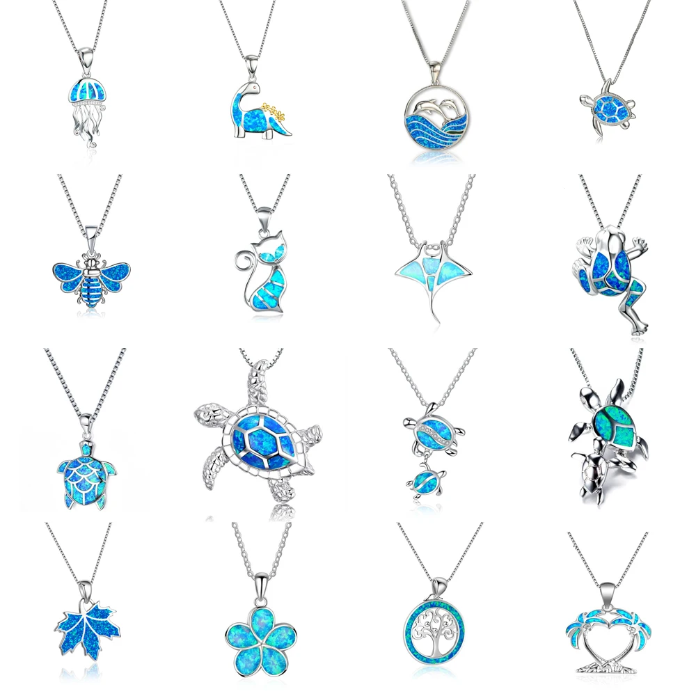 

Bohemia Blue Imitation Opal Cute Jellyfish Pendant Necklace For Women Charm Crystal Sun Flower Necklaces Jewelry Gift for Women