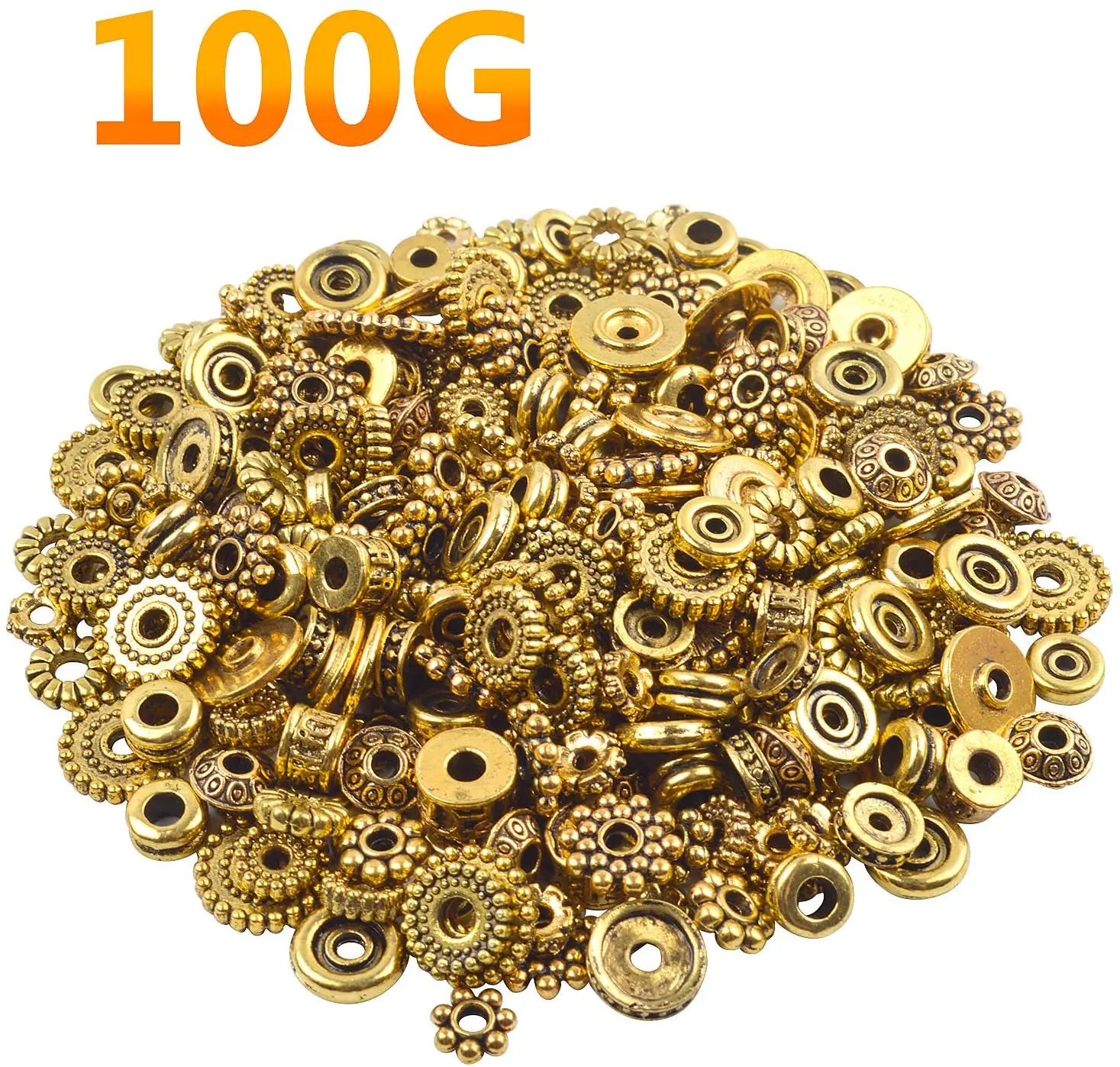 100 г (около 200-300 шт.) Античные золотые бусины-разделители в Балийском Стиле