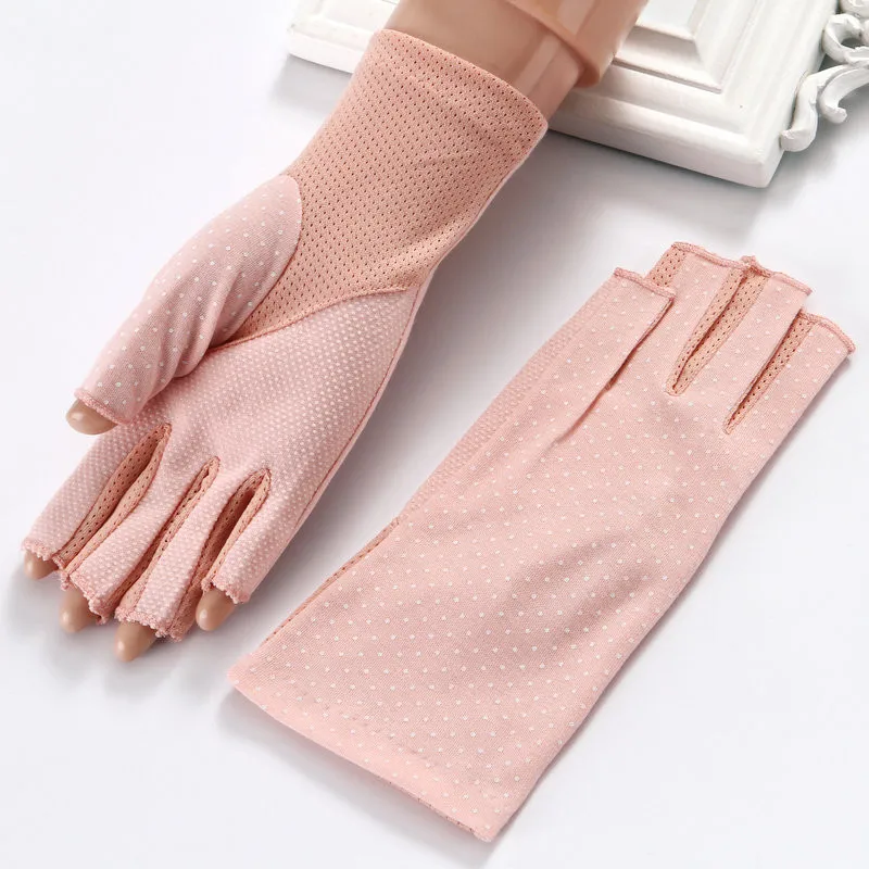 Summer Uv Protection Gloves Breathable Sport Anti-Slip Half Finger Gloves Female Thin Cycling Sun Protection Driving Gloves