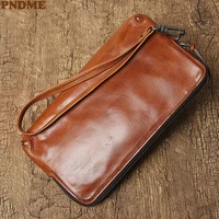 pndme vintage casual genuine leather mens phone clutch bag fashion simple natural real cowhide womens party credit card wallet