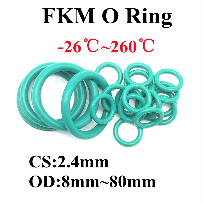 

10pcs Superior FKM Fluorine Rubber O Ring CS 2.4mm OD 8 ~ 80mm Sealing Gasket Insulation Oil High Temperature Resistance Green