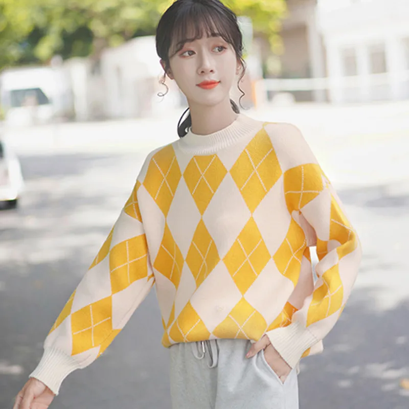 

Half High Neck Pullover Sweater Women 2020 New Autumn Winter Korean Fashion Loose Color Matching All-Match Knitting Sweater A297