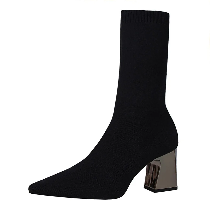 

fashion simple thick heel high heel pointed women's boots thin sexy nightclub stretch wool boots