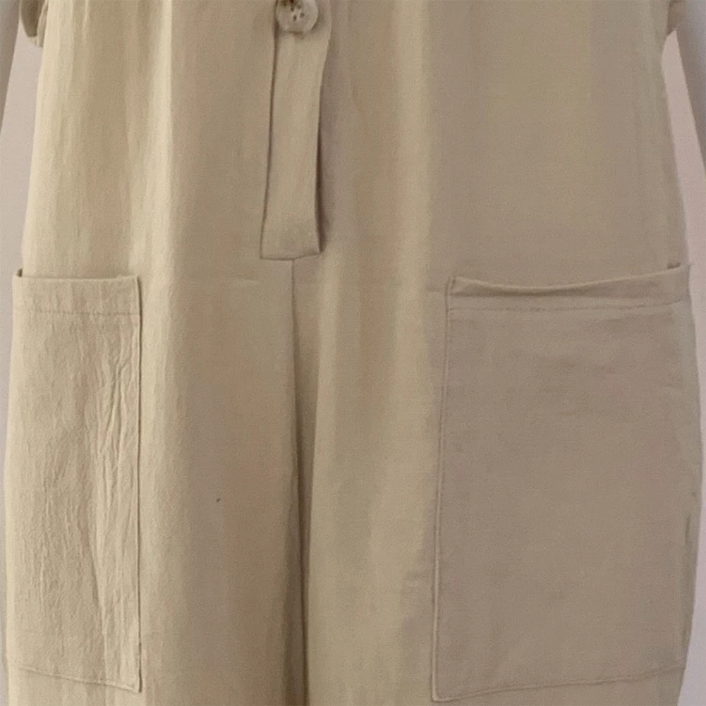 Комбинезон женский однотонный из хлопка и льна с карманами на пуговицах 5xl |