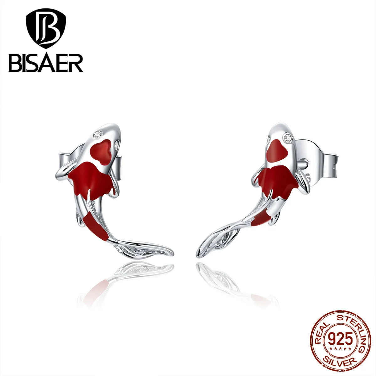 Luck & Courage серьги BISAER 925 серебро кои красная эмаль Полированное Серебро женские
