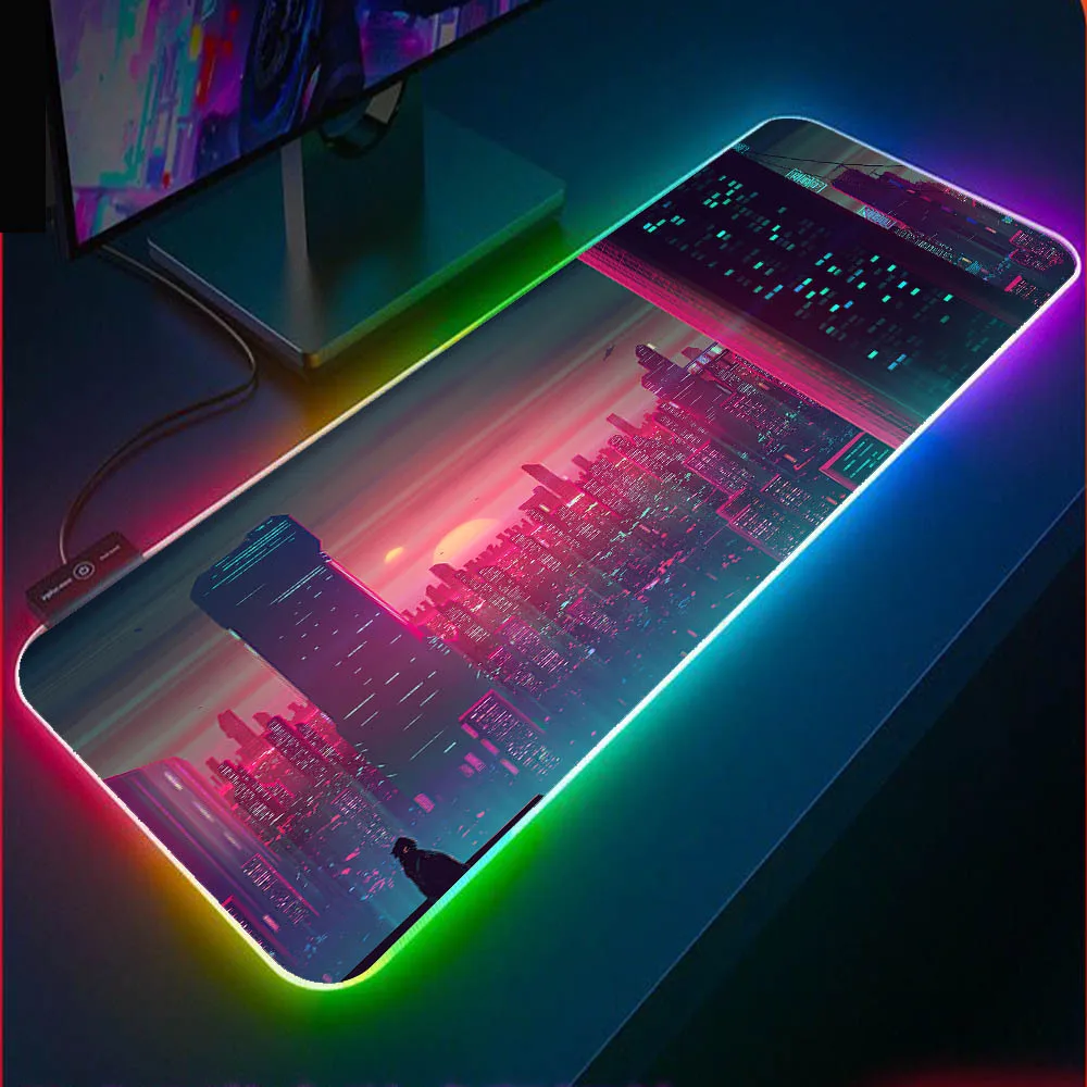 

XGZ Sunset City HD Wallpapers RGB Gaming Mouse Pad XXL Mini Desk Laptop with USD Socket LED Gaming Carpet Pad Gaming Desk Mat