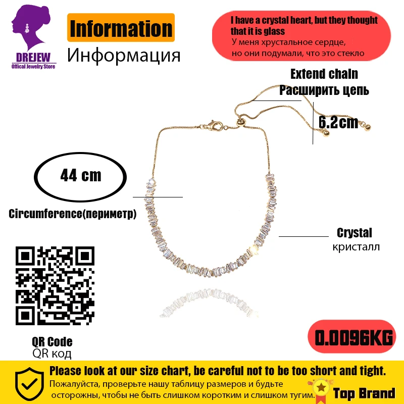 

DREJEW Cute Crystal Gold Statement Choker Necklace Fashion Stainless Steel Long Chain Alloy Name Custom Made Necklaces for Women