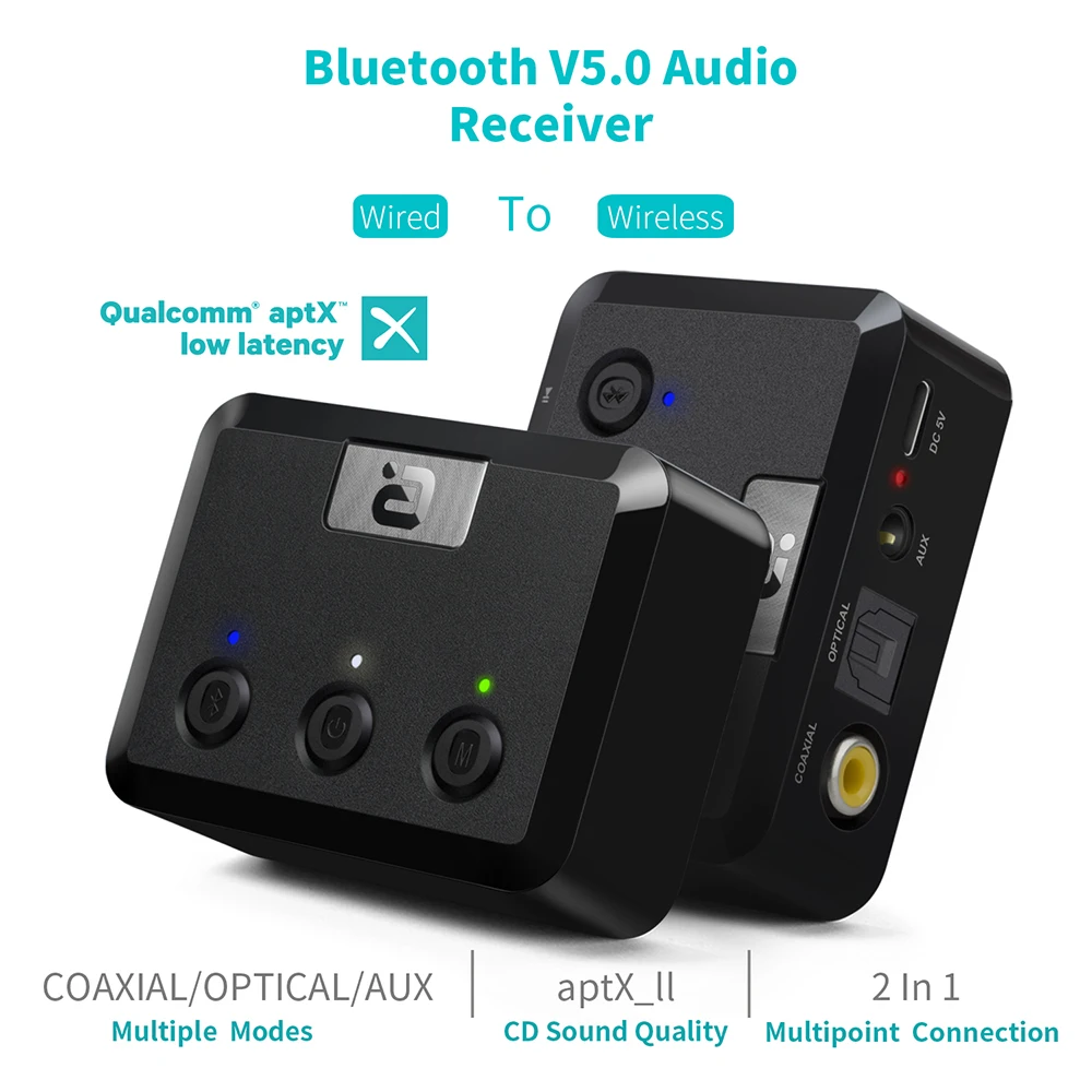 Оптический коаксиальный Bluetooth 5 0 приемник MR235B с микрофоном aptX ll 3 мм разъем Aux