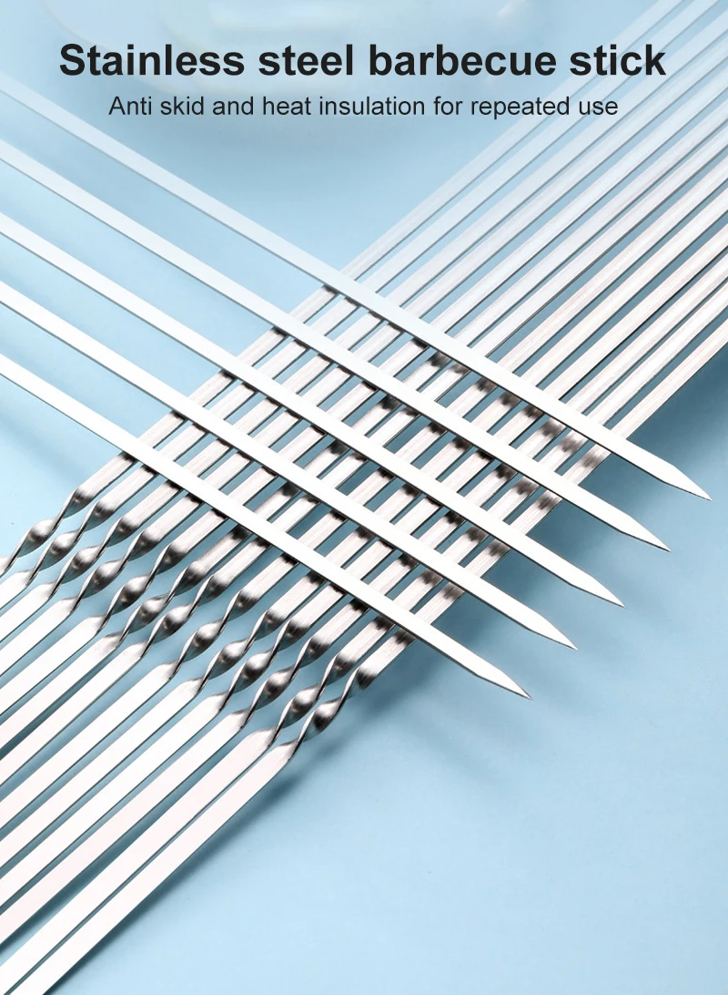 50 шт. Многоразовые барбекю шампуры плоские Нержавеющая сталь иглой для пикника