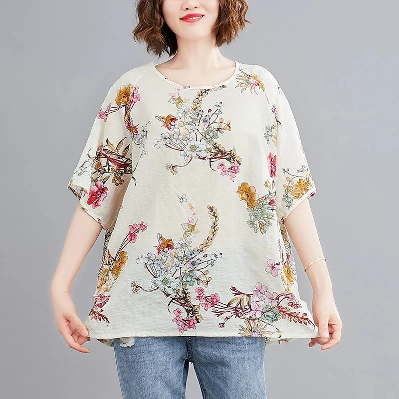 В винтажном стиле с коротким рукавом круглым вырезом принтом футболка для женщин