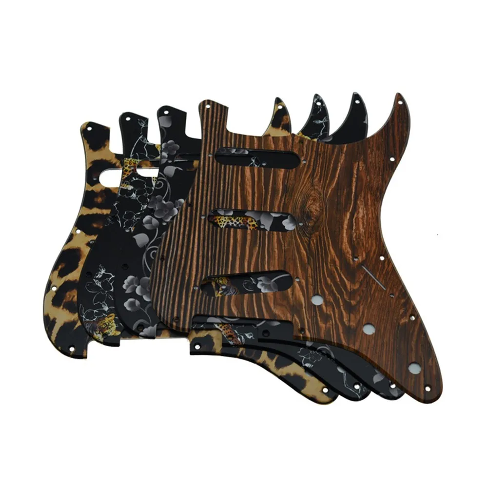

11Hole Guitar Pickguard ST Scratch Plate With Screws For Strats Electric Guitars SSS Leopard Leopard Grain Flower Wood Part