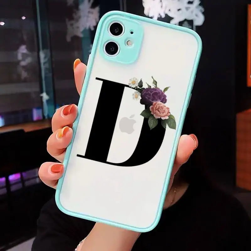 

Phone Case For iPhone 12 11 Mini Pro XR XS Max 7 8 Plus X Alphabet Letter Flower Matte transparent blue Cover
