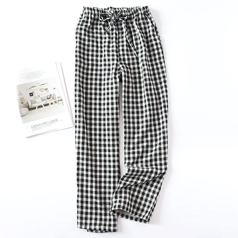 Летняя Хлопковая пижама штаны для женщин клетчатая мягкая одежда сна Женская