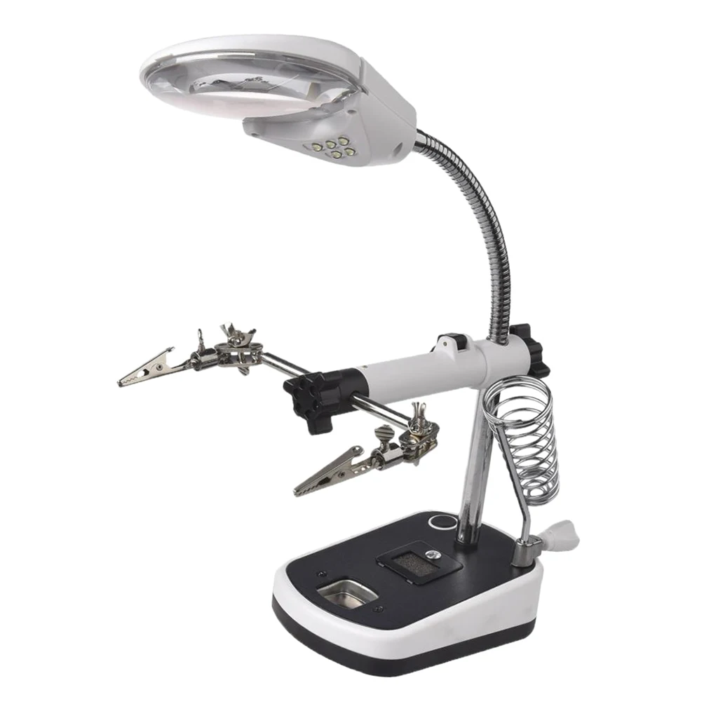 

LED Light Magnifier Alligator Auxiliary Clip Stand Desktop Magnifying Tool
