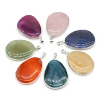 natural semi precious stone pendants water droplets shape dragon agate silver plated edge diy jewelry making high quality gift