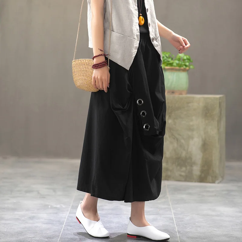 

Free Shipping 2020 New Fashion Long Maxi Skirts For Women Elastic Waist Summer Cotton Linen Skirts Irregular Skirts Black Grey