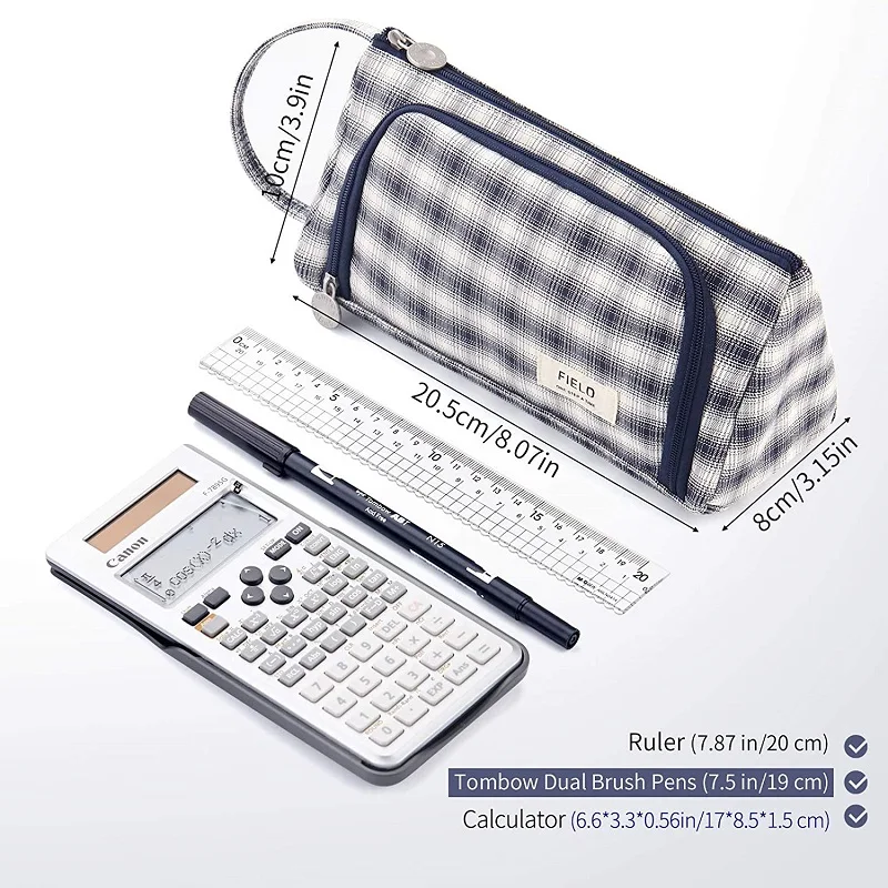 

Organizer Stationery Case Lattice Big Capacity Pencil Pouch British Style Handhold Pen Bag Gift for School Teen Girl Boy Plaid