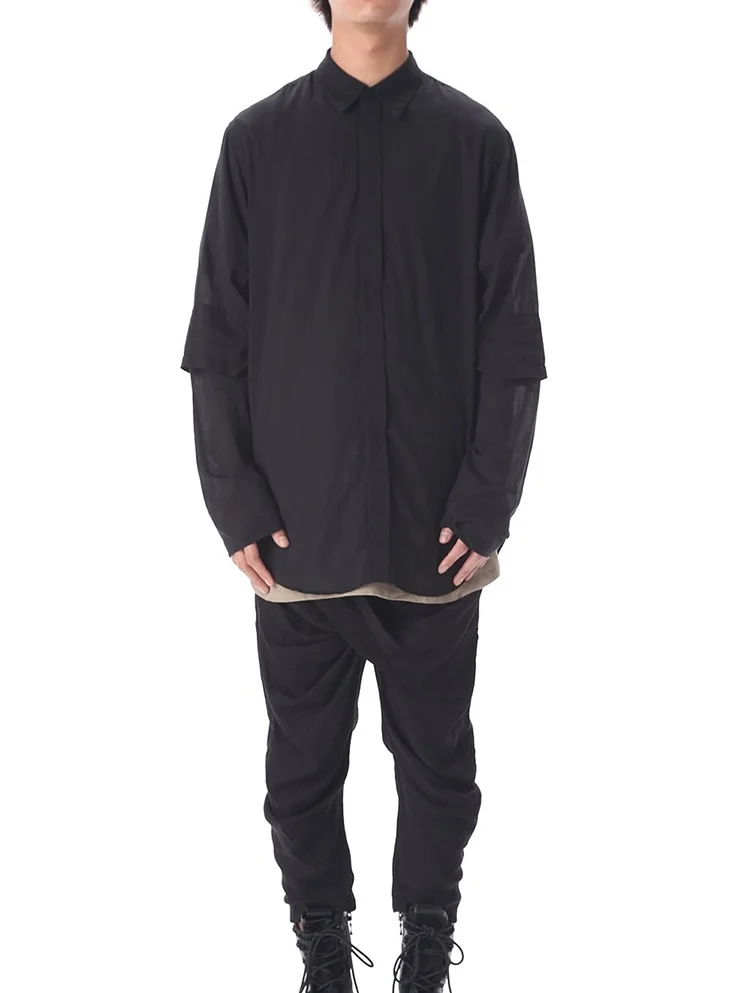 

Yamamoto style men's shirt loose double-layer sleeves dark Nishijiangyue