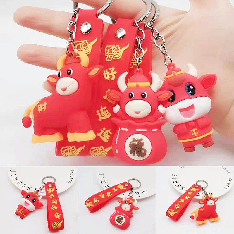 

2021 Creatieve Het Jaar Van De Os Pop Sleutelhanger Auto Sleutelhanger Tas Hanger Sleutelhanger Key Nieuwe Jaar Beste